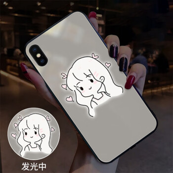 iphonexr声控来电闪夜光壳夜店潮人手机壳8plu 女孩头像【声控彩光】