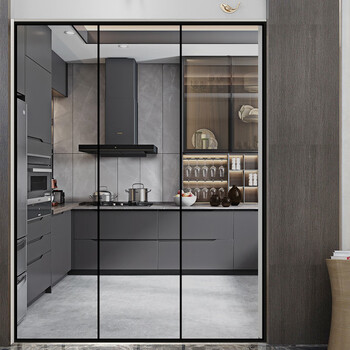 矢向厨房推拉门 三联动 定制窄边三联动推拉门厨房阳台客厅隔断滑动门