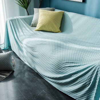 益丽丝网红沙发巾盖布全盖纯色简易万能沙发全包保护套罩巾方格蓝色