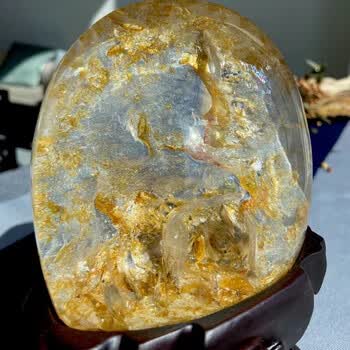 诺源珠宝天然黄胶花晶中石原石聚宝盆摆件家居摆件办公摆放门店开业