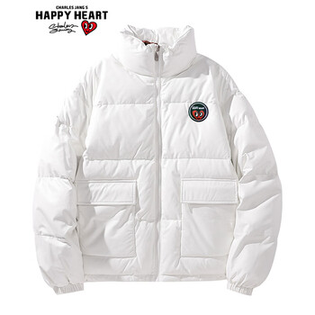 happy heart 查尔斯桃心 羽绒服男女情侣款 爱心logo玫瑰花卉图案印花