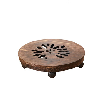 实木花盆底座托盘木质盆栽架带移动万向轮滚轮接水盘滑轮圆形 千瓣菊