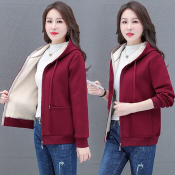 婉玫外套女春秋季新款加绒加厚短款棉卫衣女士长袖大码宽松上衣女保暖