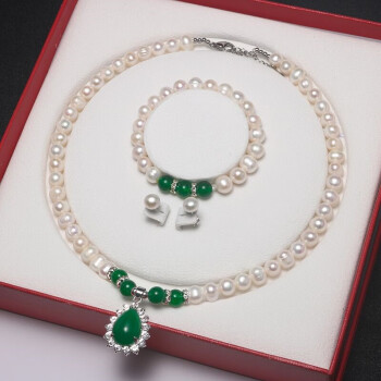 万礼福宫廷淡水纯珍珠项链女送妈妈婆婆玛瑙款锁骨链母亲节珠宝礼物绿