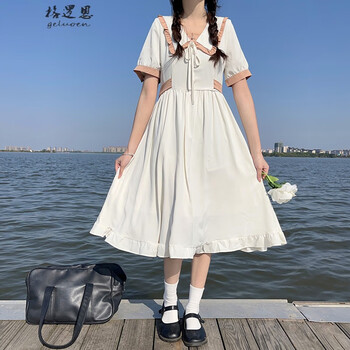 少女生裙子夏天仙女长裙女2022年初中生高中生衣服学院风拼色新款