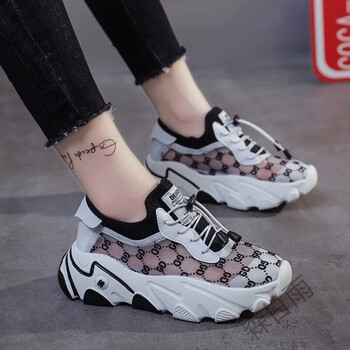 蓝尹情学生老爹鞋女夏鞋红超火纱运动休闲鞋搭黑白定制白色35