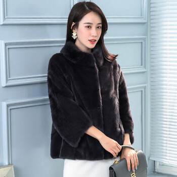 貂皮大衣女短款进口水貂皮草外套女时尚年轻款深紫m