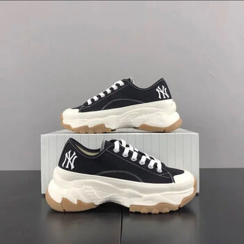 新款ny洋基队厚底增高鞋休闲鞋ins潮鞋情侣帆布鞋男女鞋黑色低帮35