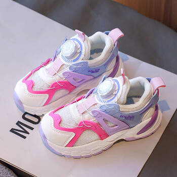 安錔断码女童鞋运动鞋春秋2023新款儿童网面老爹鞋中大童女孩透气粉色
