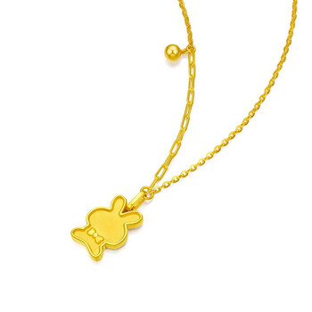 韩百蔻轻奢5g黄金项链女士小兔子吊坠生肖兔本命年锁骨链套链送女友