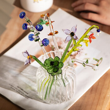 半房日式玻璃花摆件办公室桌面摆件饰品diy手工工艺品装饰小花束踏雪