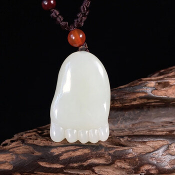 巧珑珠和田玉小脚丫吊坠男女款玉石挂件白玉知足常乐吊坠 约33*20*