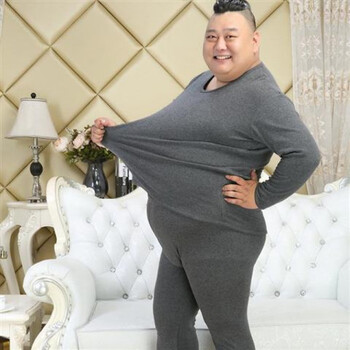 呓寻300斤胖子大码内衣男加肥加大肥佬冬季加厚加绒秋衣秋裤套装深