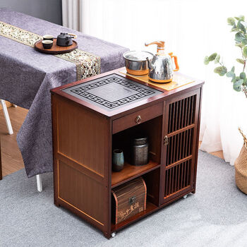 烧水泡茶一体小茶几泡茶车茶边几侧柜水吧茶水柜双抽泡茶柜金色全自动