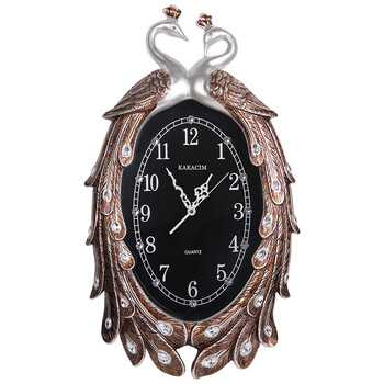 康巴赫 大气复古墙壁时钟 欧式客厅挂钟 时尚创意家居静音挂钟双孔雀