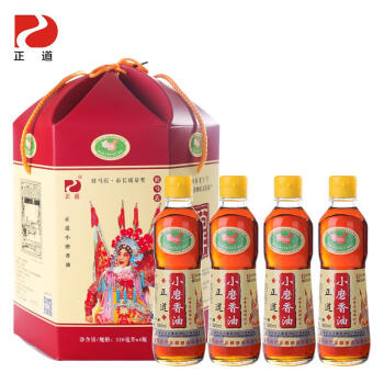 正道 白芝麻小磨香油320ml*4瓶六角礼盒装食用油凉拌调味烹饪油