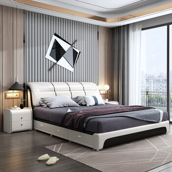 汇德能大床双人床2米22米大床皮床真皮双人床现代简约18米主卧软体婚