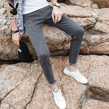 花花公子品牌高档男装夏季八分牛仔裤男士夏季韩版潮流修身小脚裤中九