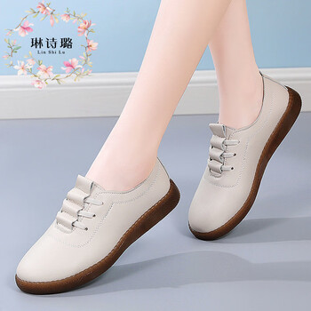 琳诗璐工作鞋防滑防水牛筋底女士皮鞋春夏季软皮小白鞋女牛筋底单鞋软