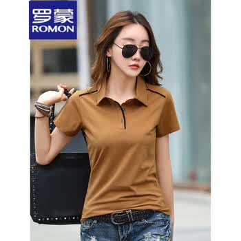 罗蒙特价捡漏100品质带领t恤女士短袖纯棉翻领polo衫夏季休闲纽扣宽松