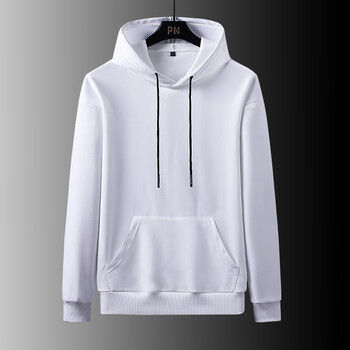 秋季新款男士连帽卫衣纯色休闲运动帽衫男套头衫白色连帽4xl