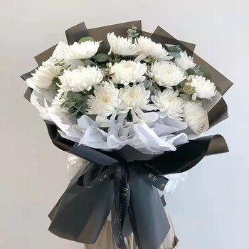 冉子花坊清明节鲜花速递黄白菊花 花束花篮全国同城送花鲜花丧葬菊花