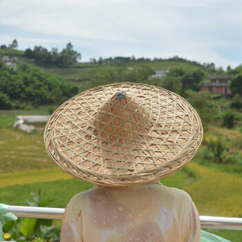 手工斗笠帽子竹编遮阳帽防雨防晒草帽装饰男女舞蹈演出道具红军帽细雪