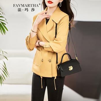 法玛莎品牌女装短款风衣外套女2023春秋新款修身显瘦时