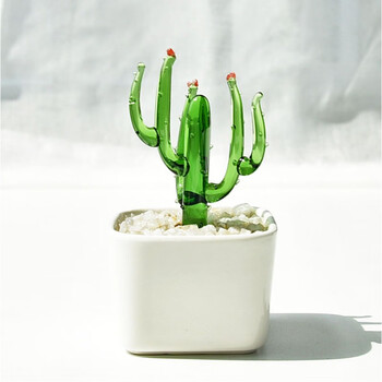 京辉黄创意琉璃小摆件仿真多肉仙人掌豆芽植物盆栽办公室玻璃工艺品