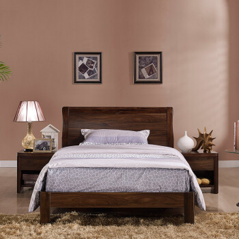 美乐乐家具 深色实木系列中式床 现代简约实木框架双人床 简约小户型