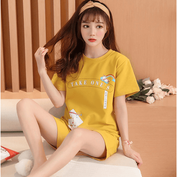怡淑涵睡衣女生春夏季印花纯棉短袖宽松可爱学生新款