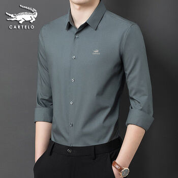 鳄鱼男士长袖衬衫春秋新款男装衬衣商务休闲上班纯色时尚百搭薄款衬衣