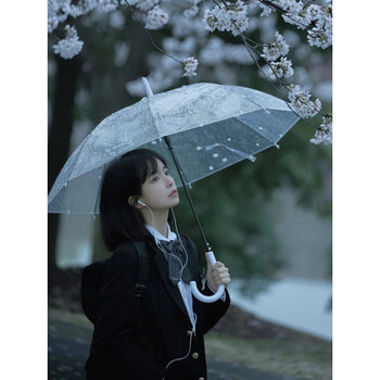 勋狸粑透明雨伞透明雨伞长柄手动女生高颜值韩系超轻家用便携学生雨伞