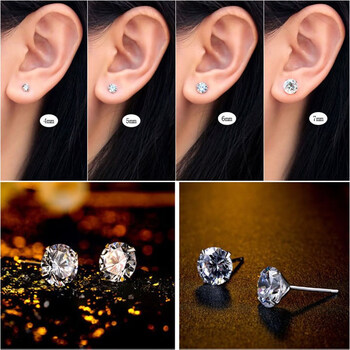 夏尔维纳高档925银四爪耳饰简约单钻耳钉个性气质锆石耳环男女银925