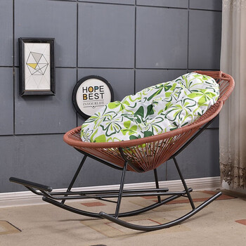 摇椅阳台椅子摇篮椅卧室靠背椅夏季仿藤椅浅棕色大号伸缩款加厚坐垫