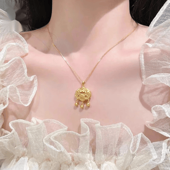 锁长命锁项链女轻奢复古中国风小众设计感沙金锁骨链小号金锁项链款