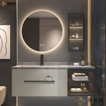 岩板橡木烤漆浴室柜组合卫生间洗漱台现代轻奢卫浴柜洗手池洗脸盆80cm