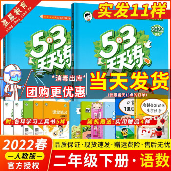 【销量过万】2022新版53天天练二年级下语文数学人教版RJ五三天天练二年级同步练习册5.3天天练二年级下册试卷练习册5+3小儿郎系列