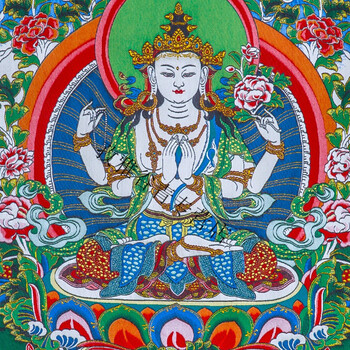 四臂观音唐卡刺绣布料装裱西藏唐卡装饰挂画四臂观音唐卡画心 画心