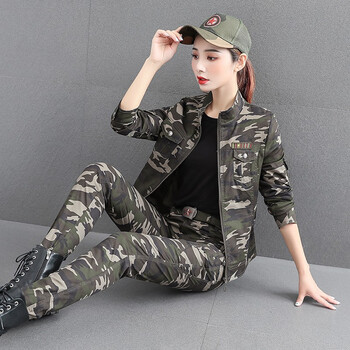 imlarlo小个子女生迷彩耐磨迷彩服套装春秋季军训服女 迷彩绿单件外套