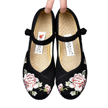 绣花鞋女古风鞋子汉服鞋一字带平底老北京布鞋春秋妈妈鞋软底单鞋传统