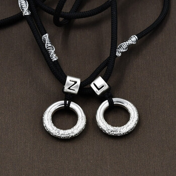 栢伊丽银吊坠足银990平安扣银吊坠男女情侣字母项链同心圆实心挂坠