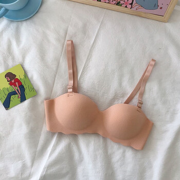 半罩杯文胸内衣女无钢圈聚拢文胸平胸半杯加厚无痕不空杯 粉红色 75a