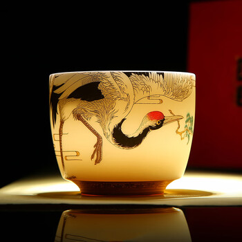 匠仙 徐建勇德化羊脂玉白瓷陶瓷茶杯个人家用描金手工功夫茶具主人杯