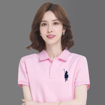 保罗polo女装纯棉翻领短袖t恤女夏季宽松带领polo衫运动休闲定制t恤