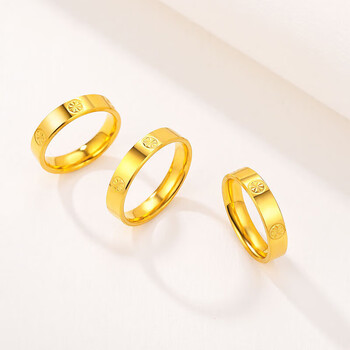 暮璃3d硬金黄金光面钻纹戒指999足金时尚简约光面素圈指环情侣对戒27
