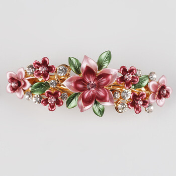 京粉新款合金女式蝴蝶发夹烤漆花朵发饰韩版成人女水钻