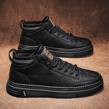 etox男鞋冬季2024新款加绒保暖棉鞋厨师工作上班休闲皮鞋高帮板鞋潮鞋