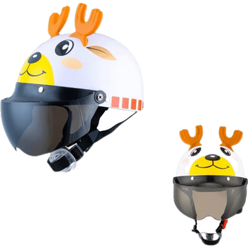 820儿童头盔四季通用可爱卡通头盔电动车头盔小孩头盔夏款白色麋鹿