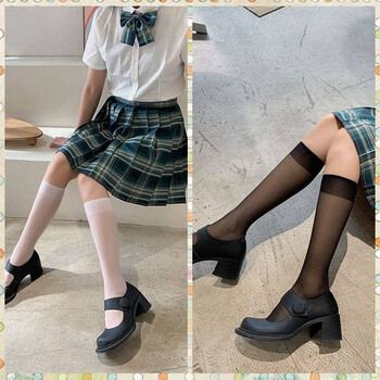 夏季超薄透明小腿丝袜洛丽塔女lolita潮日系学生jk中筒半截袜黑白